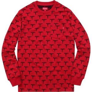 Supreme RARE Jacquard Uzi Red & Black Long Sleeve Pocket Tee Shirt Men’s Small